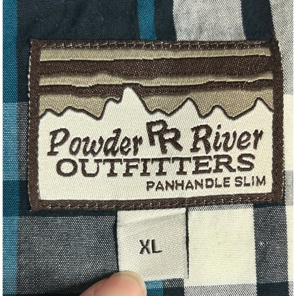Powder River Outfitters Mens XL Panhandle Slim Blue Plaid Snap Long Sleeve Shirt - Picture 5 of 9